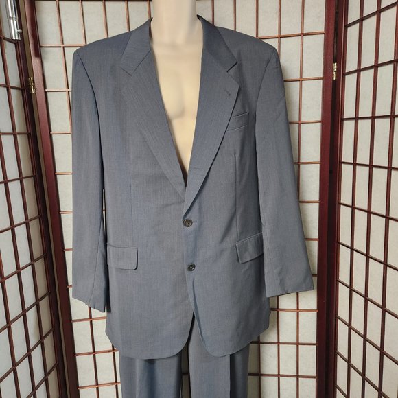 Hugo Boss 1881 Cerruti Metallizzato 100s Blue Gray Wool Suit - Picture 1 of 6